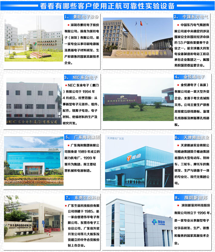 800°C高溫試驗箱正航廠家合作客戶資料